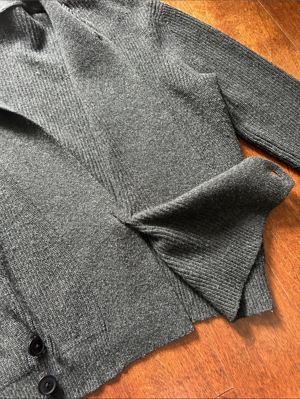Lemaire  'Grey Melange' Men's Ribbed Shawl-Collar Wrap Cardigan, Size Small